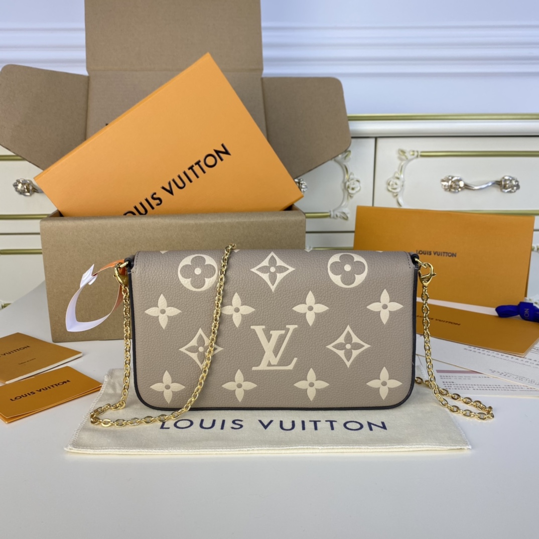 Louis Vuitton FELICIE POCHETTE Handbag Monogram Empreinte M69977 Dove/Cream